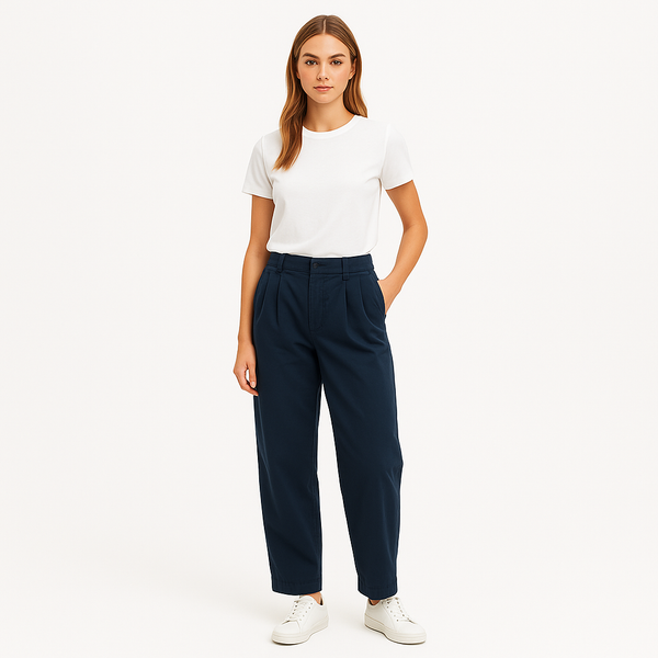 Pantalon Fluid Twill Pleated - Navy