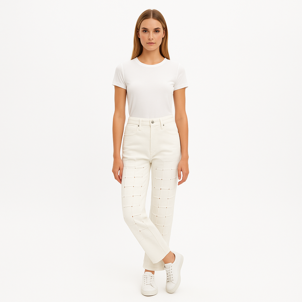 Pantalon Frame Atelier Le High N Tight Straight Cut Out - Ecru