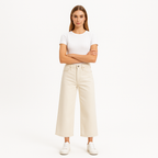 Pantalon High Rise Wide Crop - Ecru