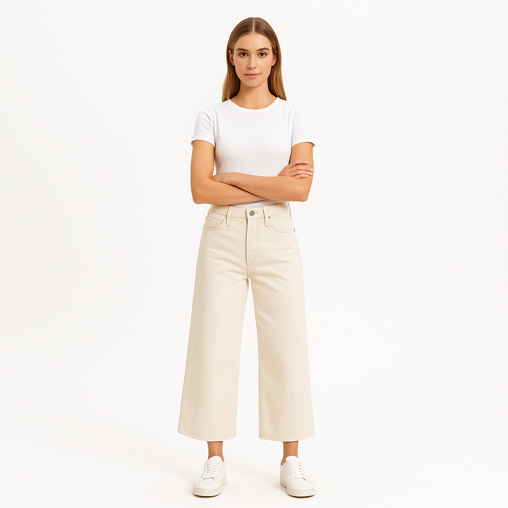 Pantalon High Rise Wide Crop - Ecru