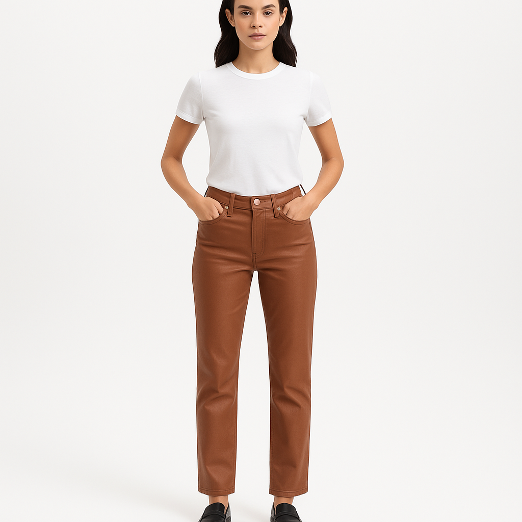 Pantalon Le High Straight Coated - Latte