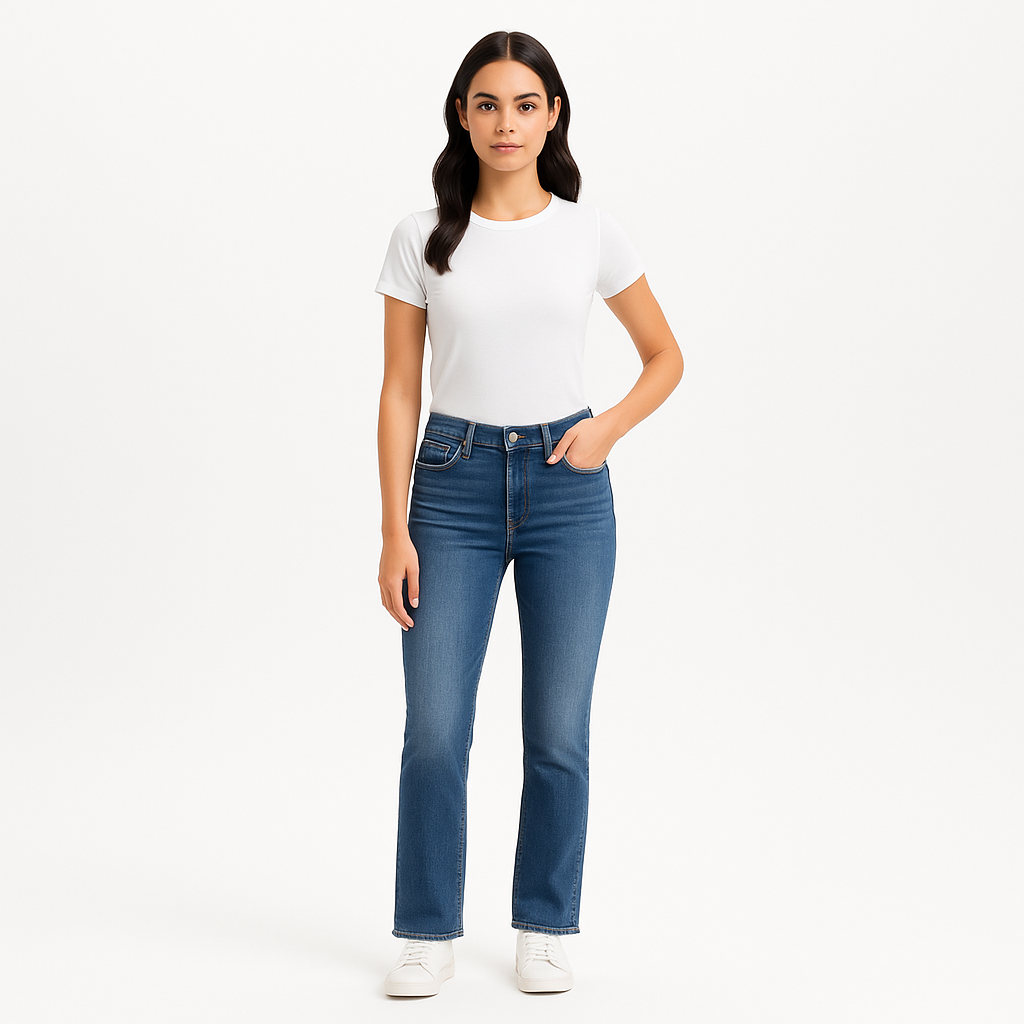 Pantalon Le High Straight Long Raw Fray - Mermaid