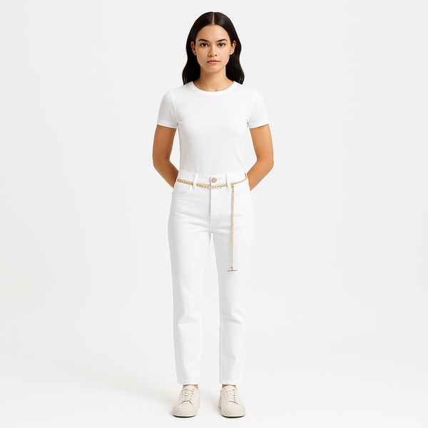 Pantalon Le High Straight Chain Belt - Blanc