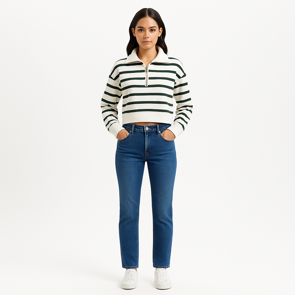 Pull Cropped Half Zip - Pine Multi