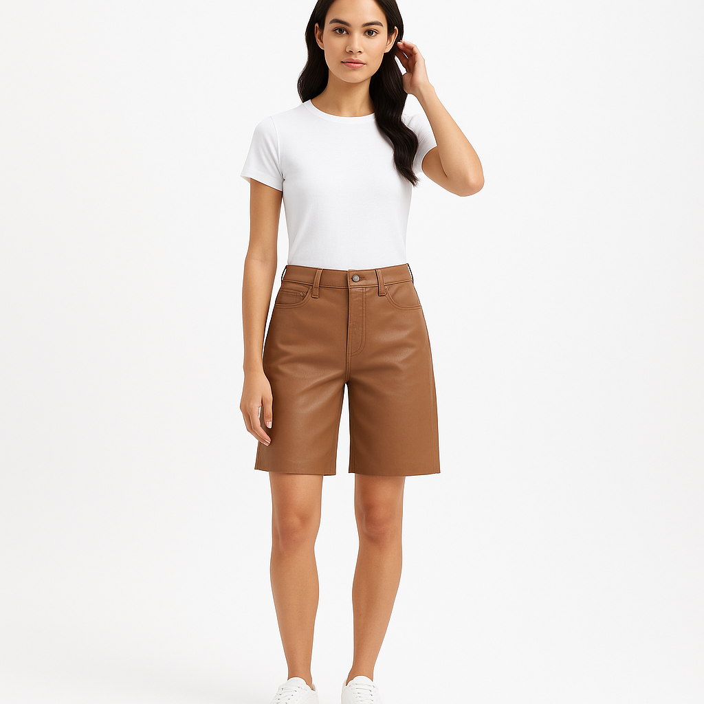 Short High Rise Leather - Latte