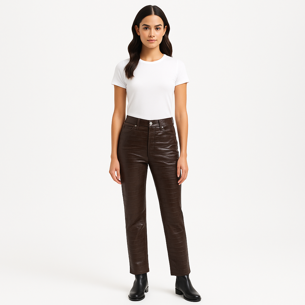 Pantalon Highntight Leather Taper - Americano