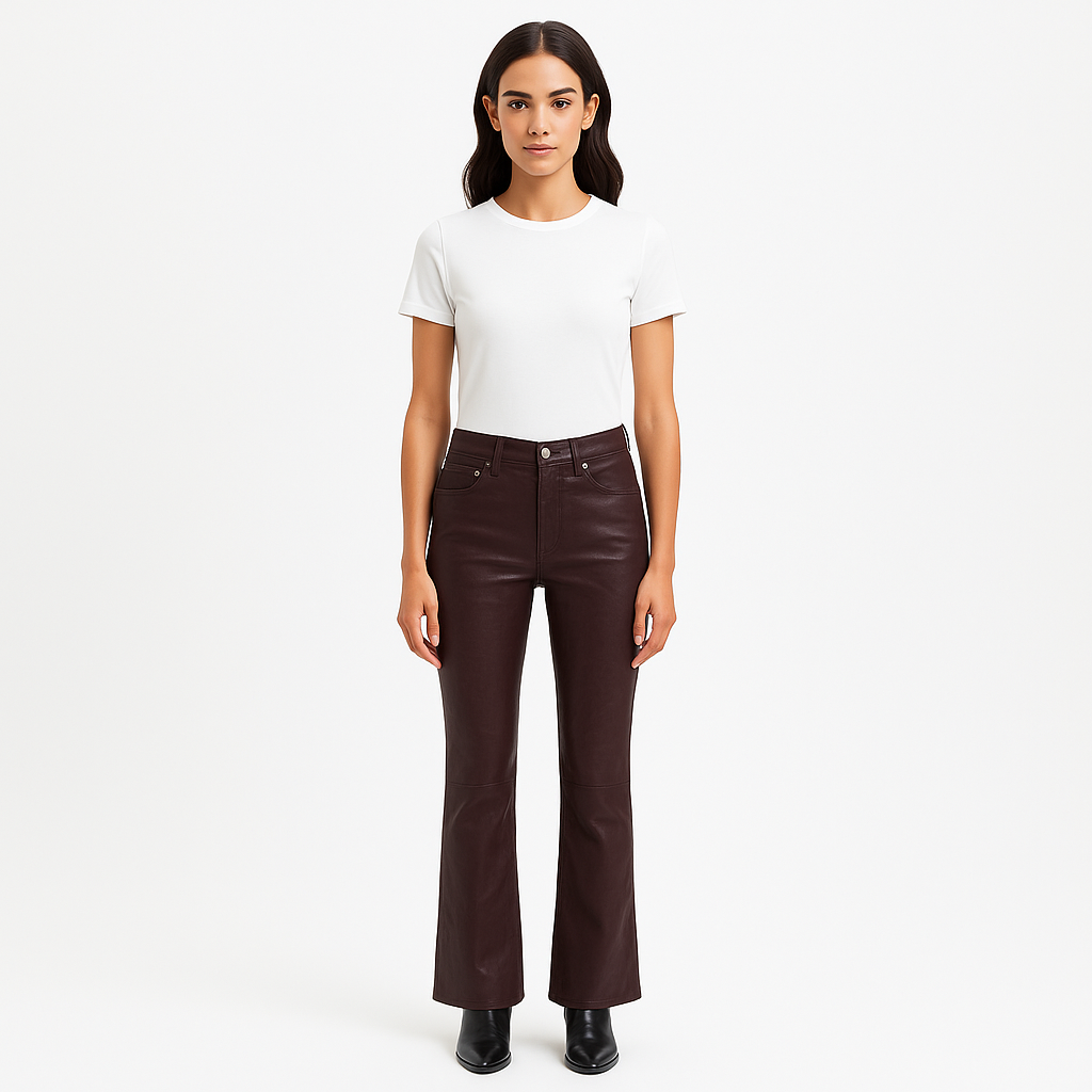 Pantalon Le Crop Mini Boot Leather - Burdgundy