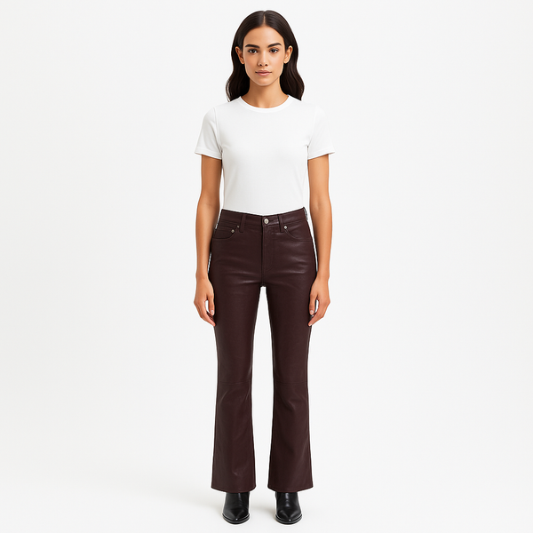 Pantalon Le Crop Mini Boot Leather - Burdgundy