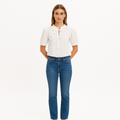 Top Tie Neck Ruffle Popover - Blanc