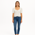 Top Gathered Button Front - Off White Multi