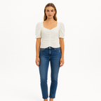 Top Gathered Button Front - Off White Multi