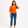 Top Puff Sleeve Peplum - Nectarine
