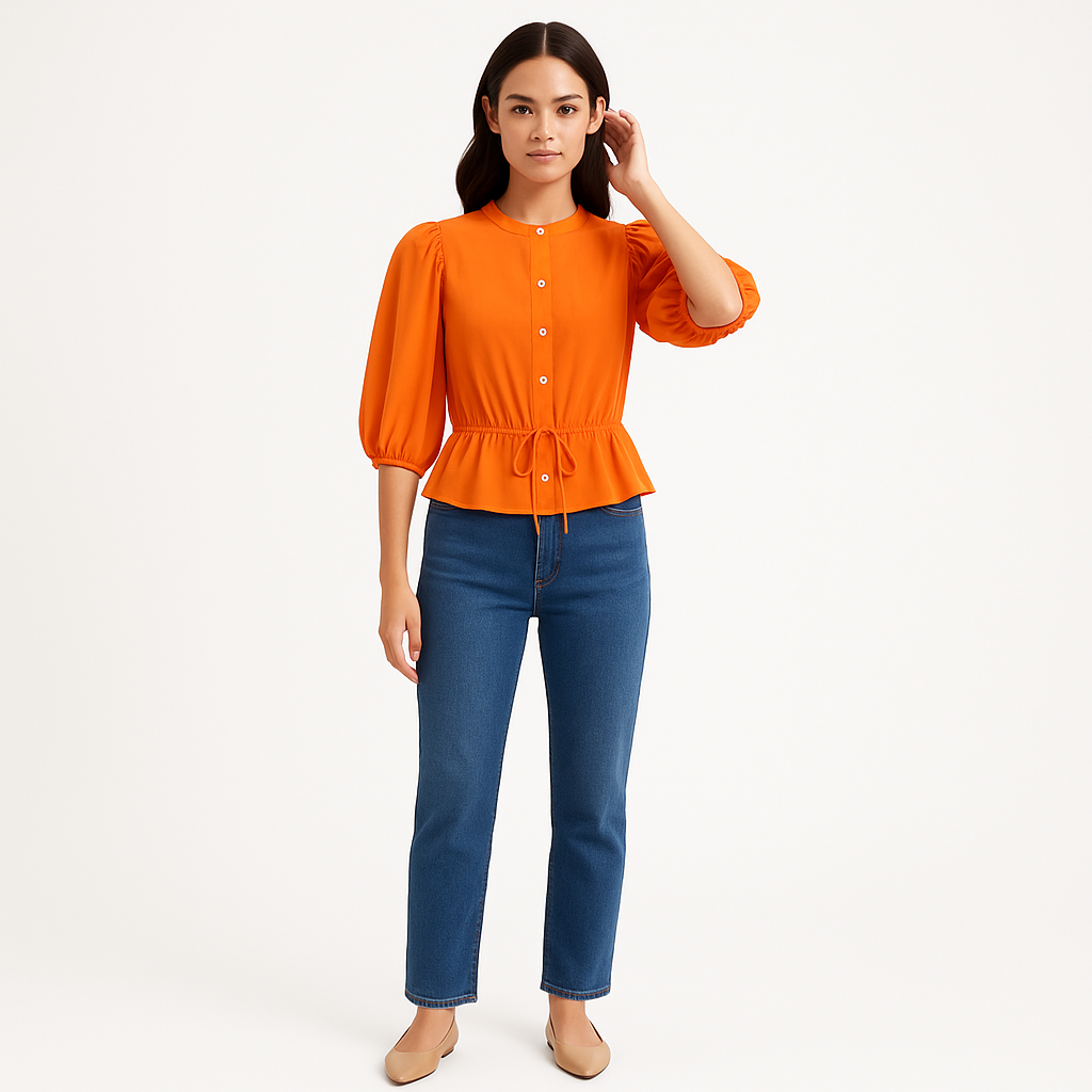 Top Puff Sleeve Peplum - Nectarine