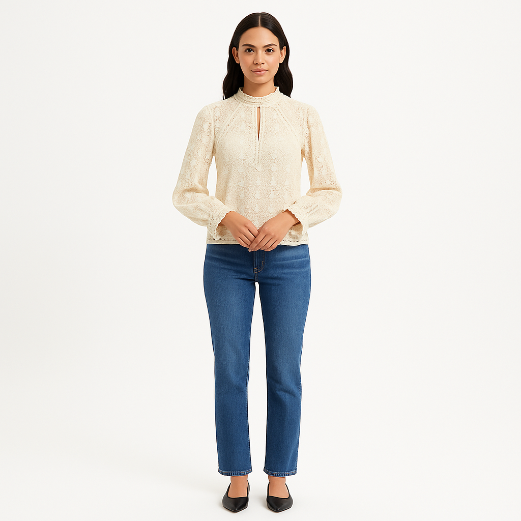 Top Lace Vneck - Bone