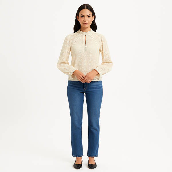 Top Lace Vneck - Bone