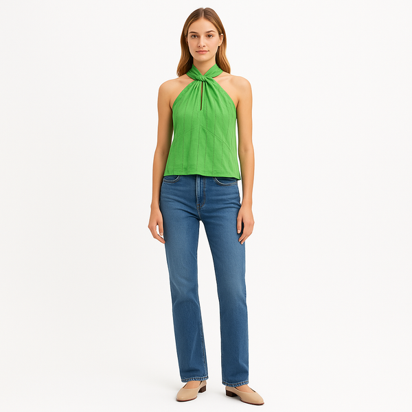 Top Twist Neck Halter - Bright Peridot