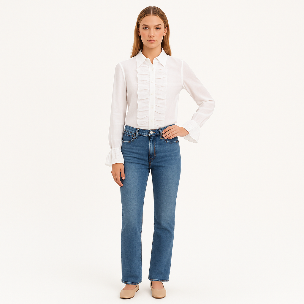 Top Ruffle Front Button Down - Blanc
