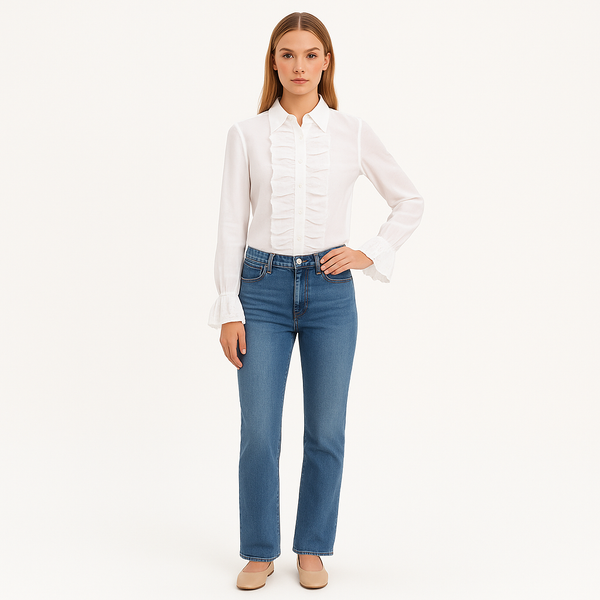 Top Ruffle Front Button Down - Blanc