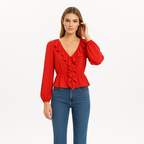 Top Ruffle Front Ls - Cherry