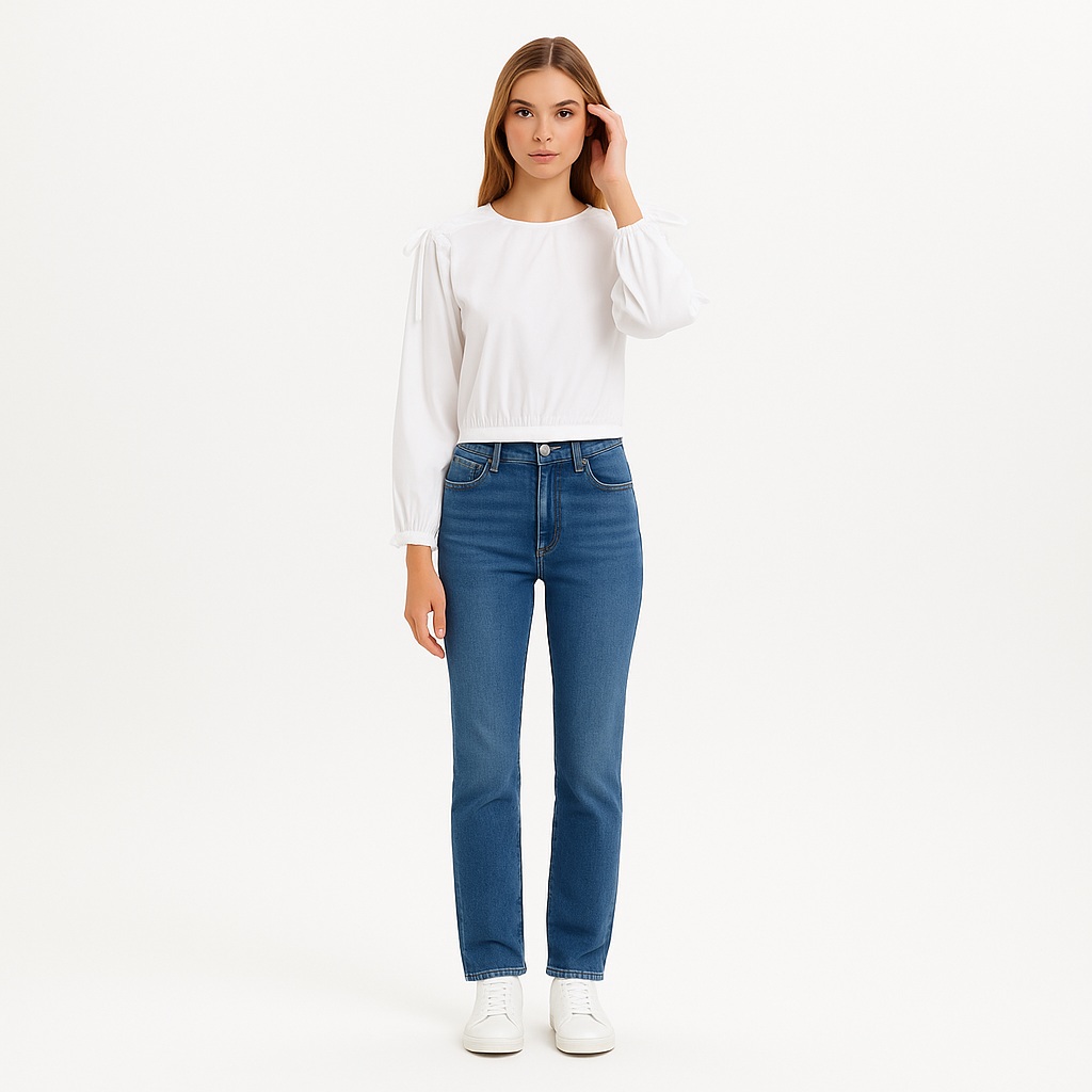 Blouse Cinched Shoulder Tie - Blanc