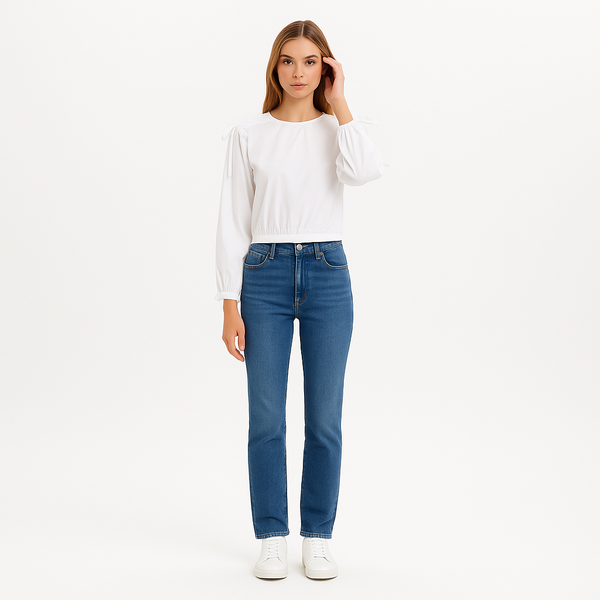 Blouse Cinched Shoulder Tie - Blanc