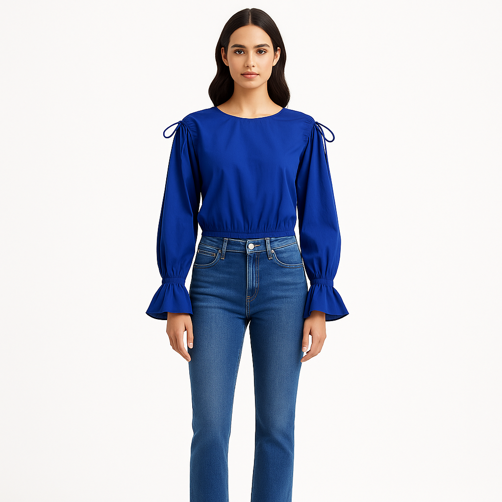 Blouse Cinched Shoulder Tie - Bright Cobalt