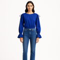 Blouse Cinched Shoulder Tie - Bright Cobalt