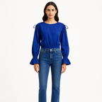 Blouse Cinched Shoulder Tie - Bright Cobalt