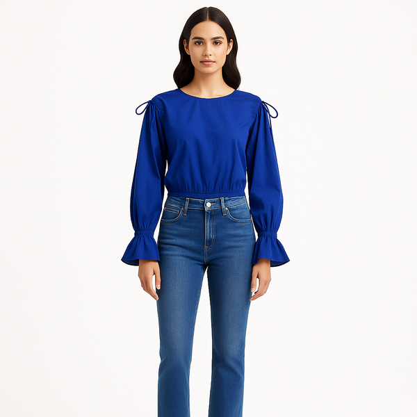 Blouse Cinched Shoulder Tie - Bright Cobalt