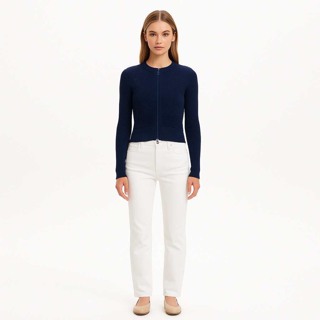 Cardigan Ribbed Zip - Navy