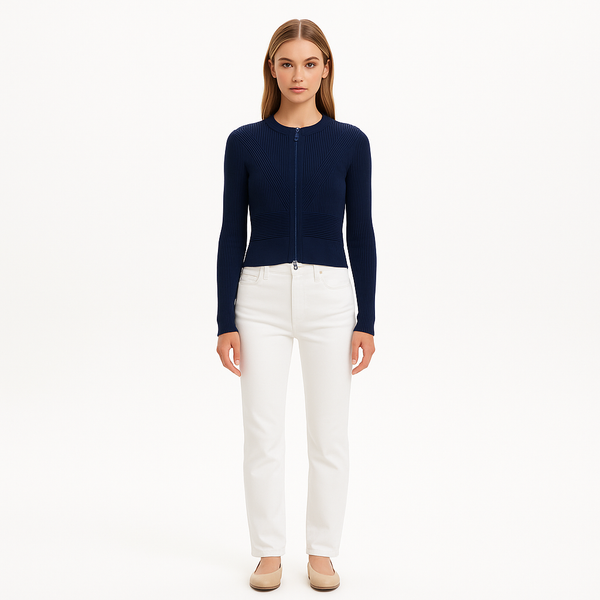 Cardigan Ribbed Zip - Navy