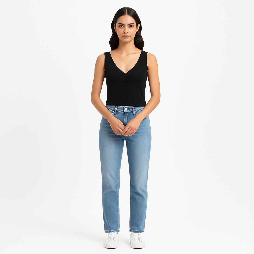 Top Button Down Tank - Noir