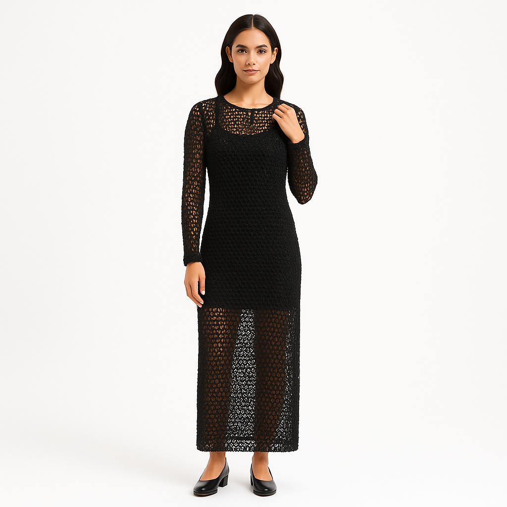 Robe Beaded Crochet - Noir