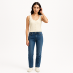 Top Cropped Button Tank - Bone