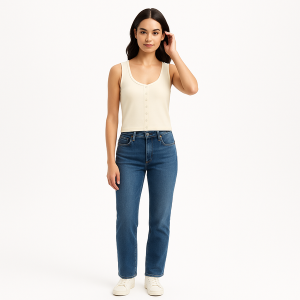 Top Cropped Button Tank - Bone
