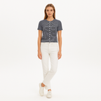 T-Shirt Cropped Button - Navy Multi
