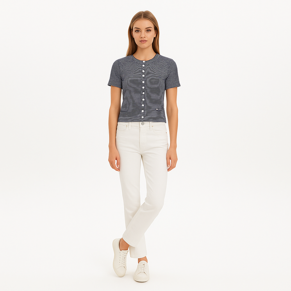 T-Shirt Cropped Button - Navy Multi