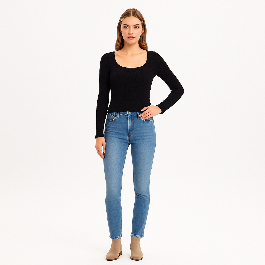Top Smocked Ls Knit - Noir