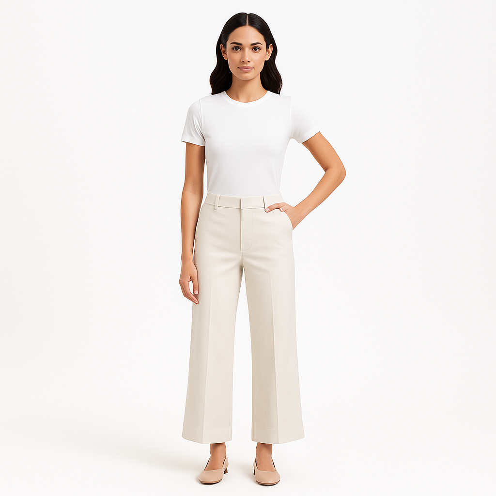 Pantalon Le Crop Palazzo - Bone