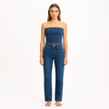 Top Pleated Denim Corset - Moody Blues