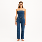 Top Pleated Denim Corset - Moody Blues