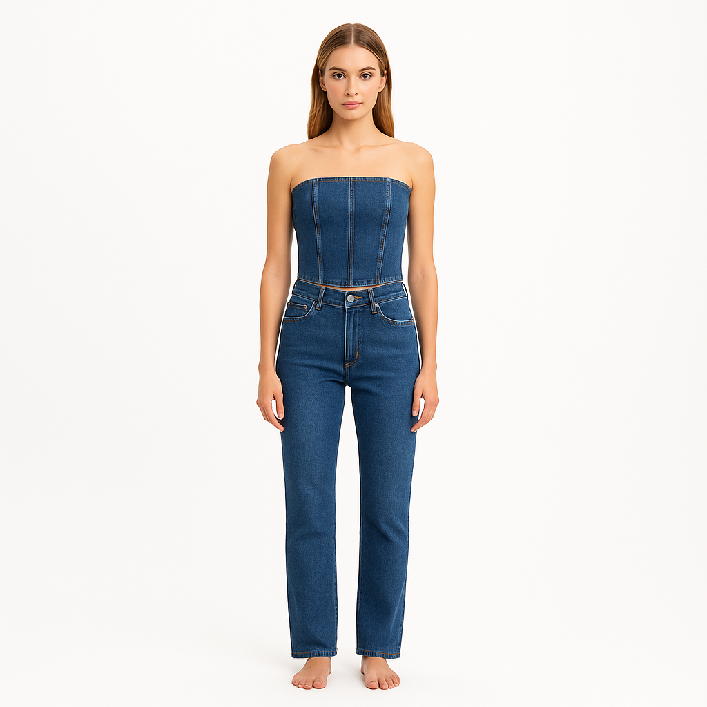 Top Pleated Denim Corset - Moody Blues