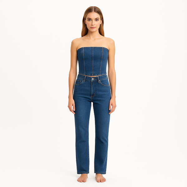 Top Pleated Denim Corset - Moody Blues
