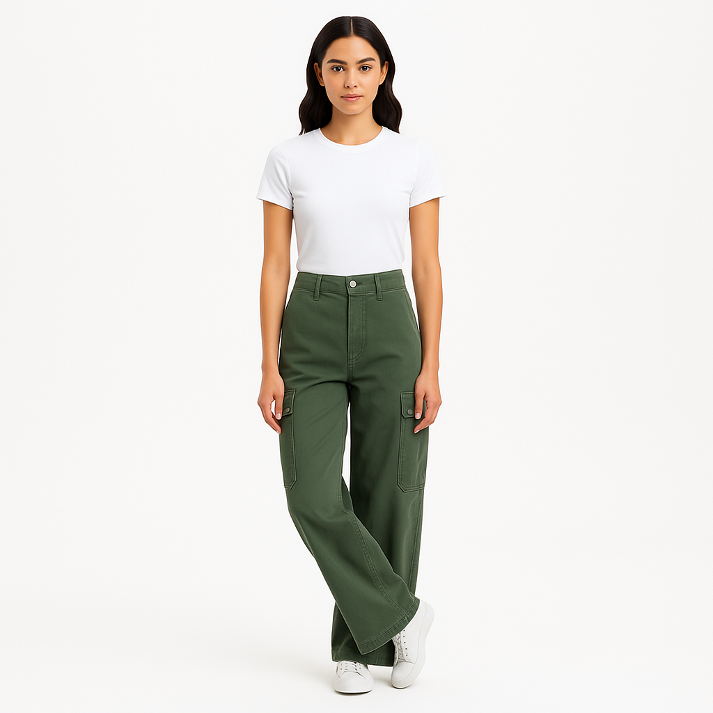 Pantalon Wide Leg Cargo - Poblano