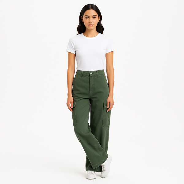 Pantalon Wide Leg Cargo - Poblano