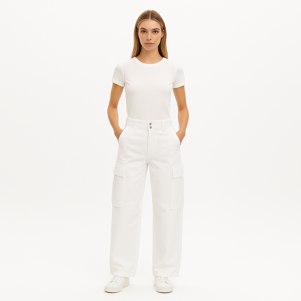 Pantalon Wide Leg Cargo - White