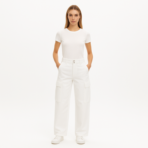 Pantalon Wide Leg Cargo - White