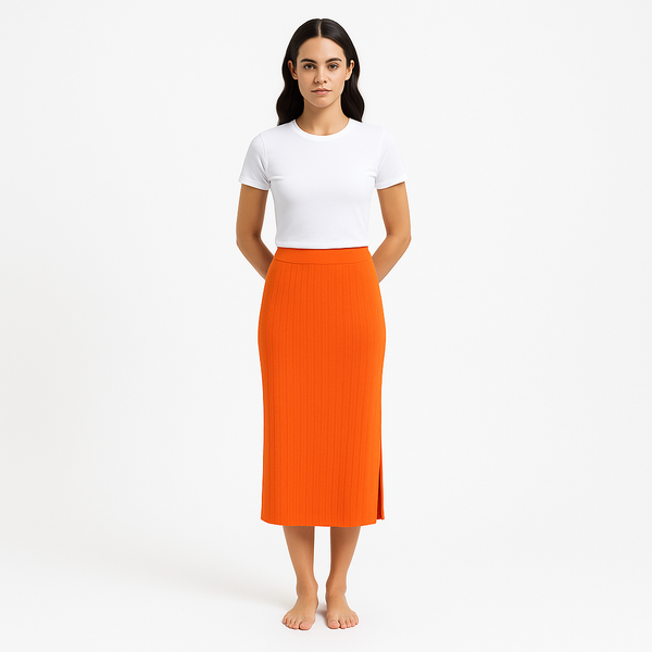 Jupe Mixed Rib Cutout - Bright Tangerine