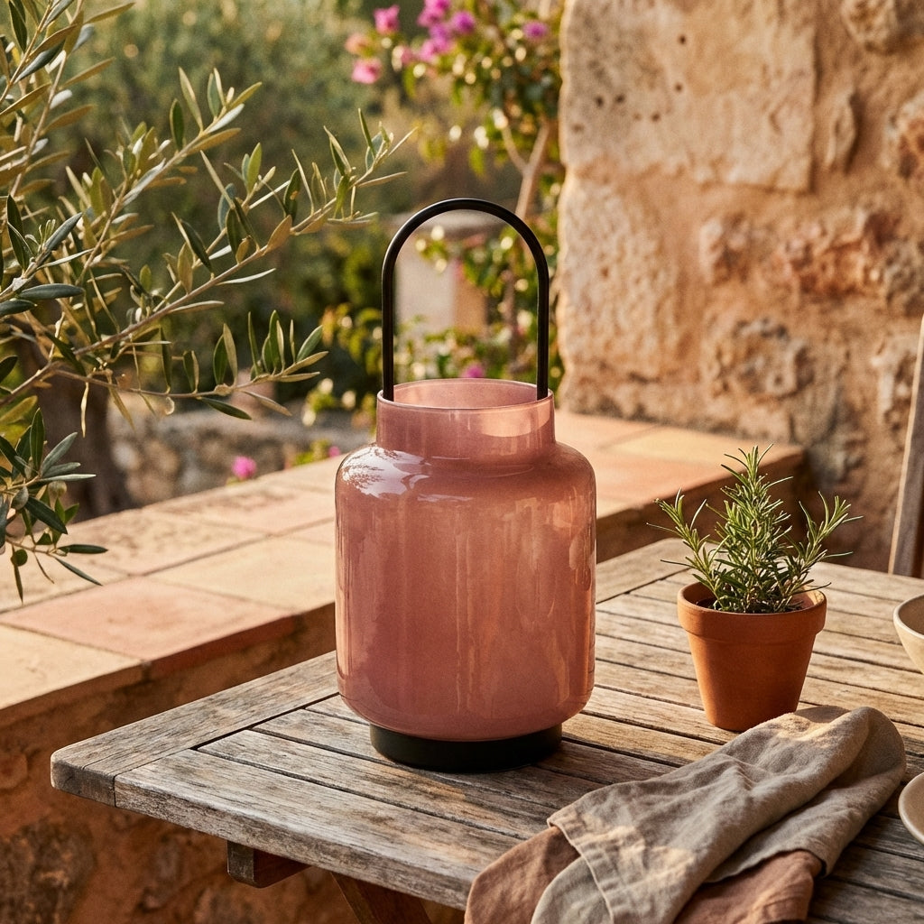 Samarcanda - Lanterne En Verre Pour L'intérieur Et L'extérieur - Rose - Verre Borosilicate