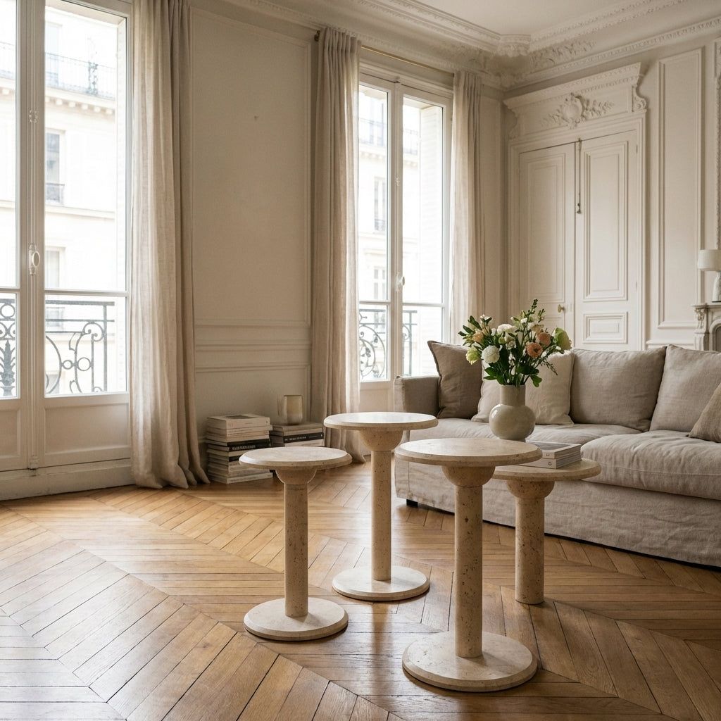 Ensemble De 3 Tables D'Appoints En Travertin